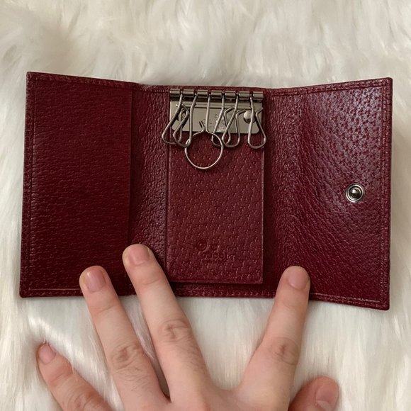 GUCCI Signature Red Canvas Leather Trifold Key Ring Wallet - Picture 4 of 5